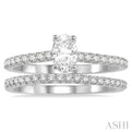 5/8 Ctw Round Cut Diamond Wedding Set With 1/2 ct Oval Cut 1/4 ct Center Stone Engagement Ring and 1/6 ct Wedding Band in 14K White Gold