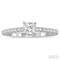 1/5 Ctw Princess Shape Round Cut Diamond Semi Mount Engagement Ring in 14K White Gold