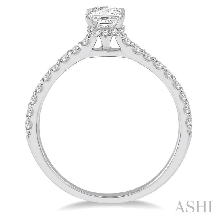 1/5 Ctw Princess Shape Round Cut Diamond Semi Mount Engagement Ring in 14K White Gold