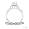 3/4 Ctw Round Cut Diamond Wedding Set With 5/8 ct Pear Cut Engagement Ring and 1/6 ct Wedding Band in 14K White Gold