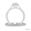 3/8 Ctw Round Cut Diamond Wedding Set With 1/3 ct Halo 1/4 ct Emerald Cut Engagement Ring and 1/10 ct Wedding Band in 14K White Gold