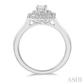 1/2 Ctw Twin Halo Round Cut Diamond Engagement Ring With 1/4 ct Emerald Cut Center Stone in 14K White Gold