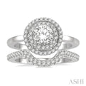 1 Ctw Round Cut Diamond Wedding Set With 3/4 ct Engagement Ring and 1/5 ct Curved Center Wedding Band in 14K White Gold