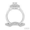 1 Ctw Round Cut Diamond Wedding Set With 3/4 ct Engagement Ring and 1/5 ct Curved Center Wedding Band in 14K White Gold