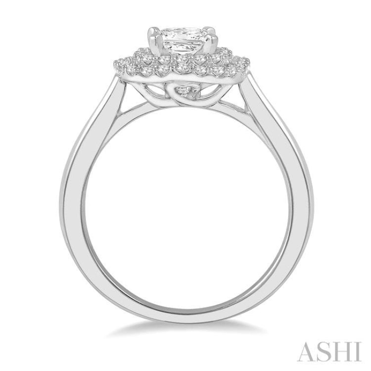 1/5 Ctw Round Cut Halo Semi-Mount Diamond Engagement Ring in 14K White Gold