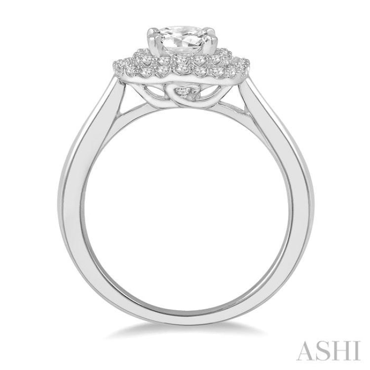 1/5 Ctw Cushion Shape Twin Halo Round Cut Diamond Semi Mount Engagement Ring in 14K White Gold