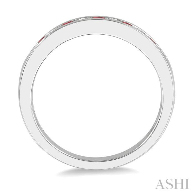 1/5 ctw Round Cut Diamond and 2MM Ruby Precious Wedding Band in 14K White Gold