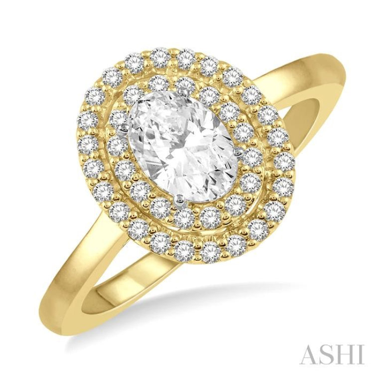 1/5 Ctw Twin Halo Round Cut Diamond Semi Mount Engagement Ring in 14K Yellow and White Gold