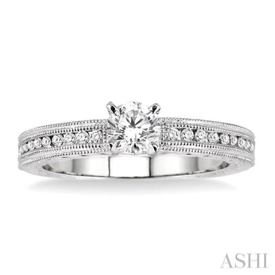 1/2 Ctw Diamond Engagement Ring with 1/3 Ct Round Cut Center Stone in 14K White Gold