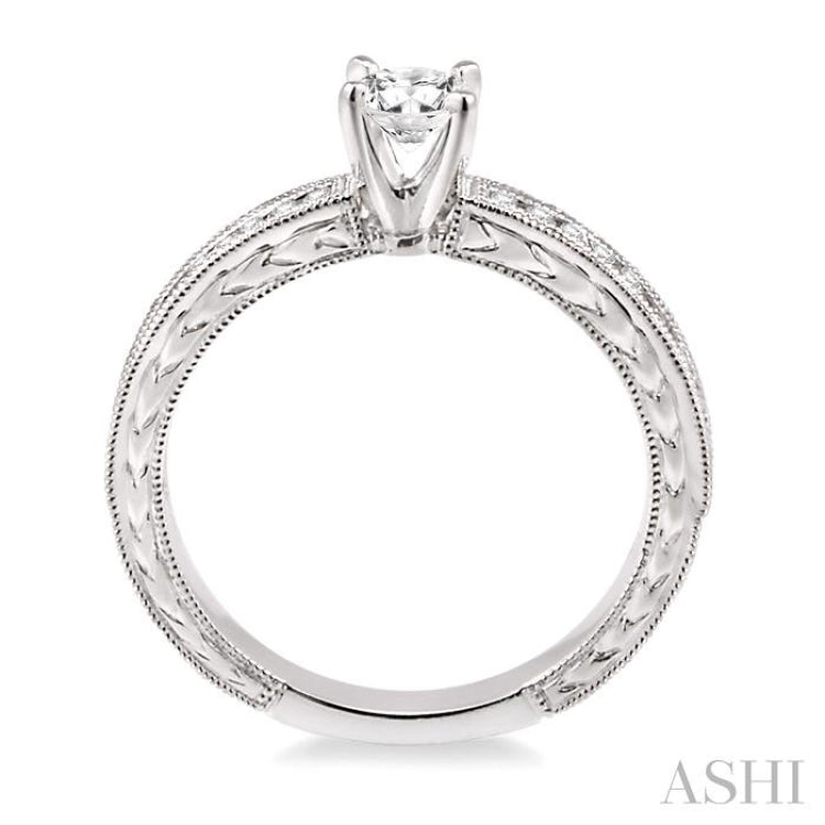 1/2 Ctw Diamond Engagement Ring with 1/3 Ct Round Cut Center Stone in 14K White Gold