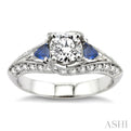 4x4MM Trillion Cut Sapphire and 5/8 Ctw Round Cut Diamond Semi-Mount Engagement Ring in 14K White Gold