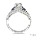 4x4MM Trillion Cut Sapphire and 5/8 Ctw Round Cut Diamond Semi-Mount Engagement Ring in 14K White Gold