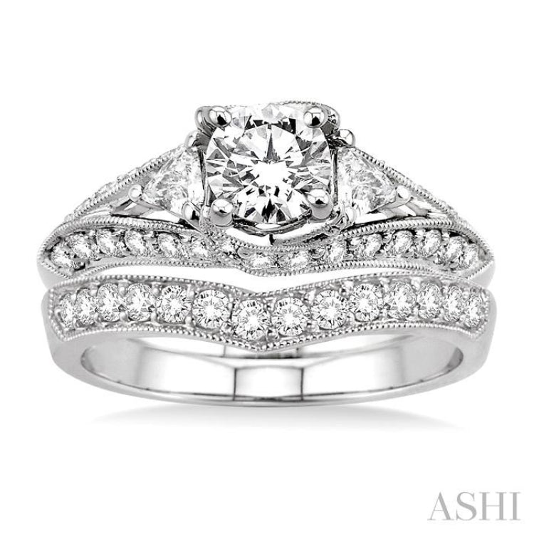 1 3/4 Ctw Diamond Wedding Set with 1 1/2 Ctw Round Cut Engagement Ring and 1/3 Ctw Wedding Band in 14K White Gold