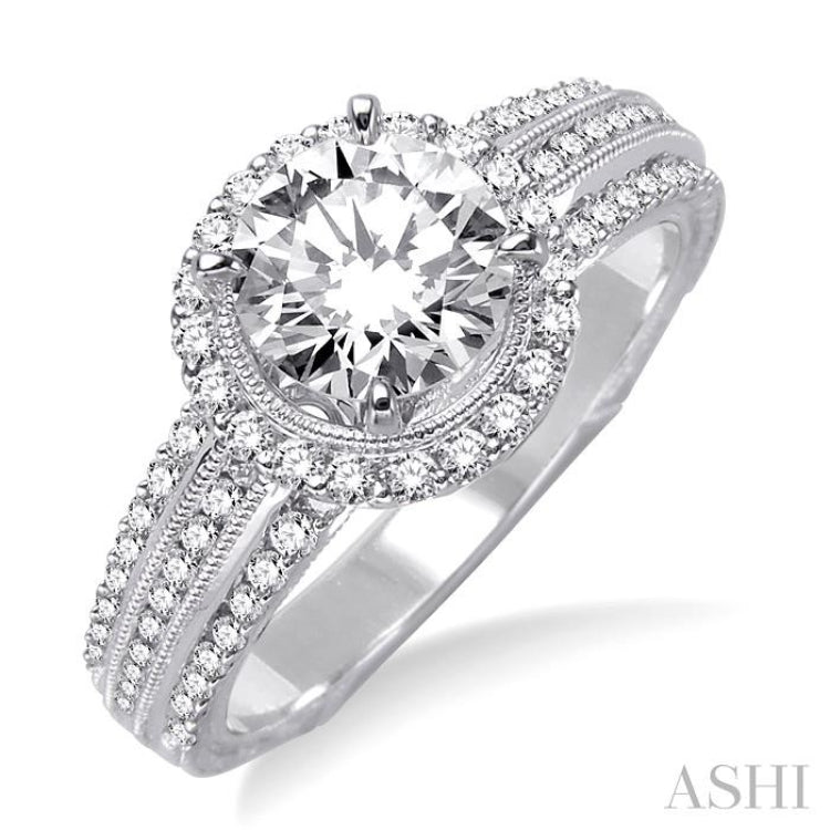 1 1/5 Ctw Diamond Engagement Ring with 3/4 Ct Round Cut Center Stone in 14K White Gold