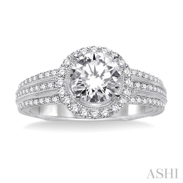 1 1/5 Ctw Diamond Engagement Ring with 3/4 Ct Round Cut Center Stone in 14K White Gold