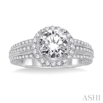 1 1/5 Ctw Diamond Engagement Ring with 3/4 Ct Round Cut Center Stone in 14K White Gold