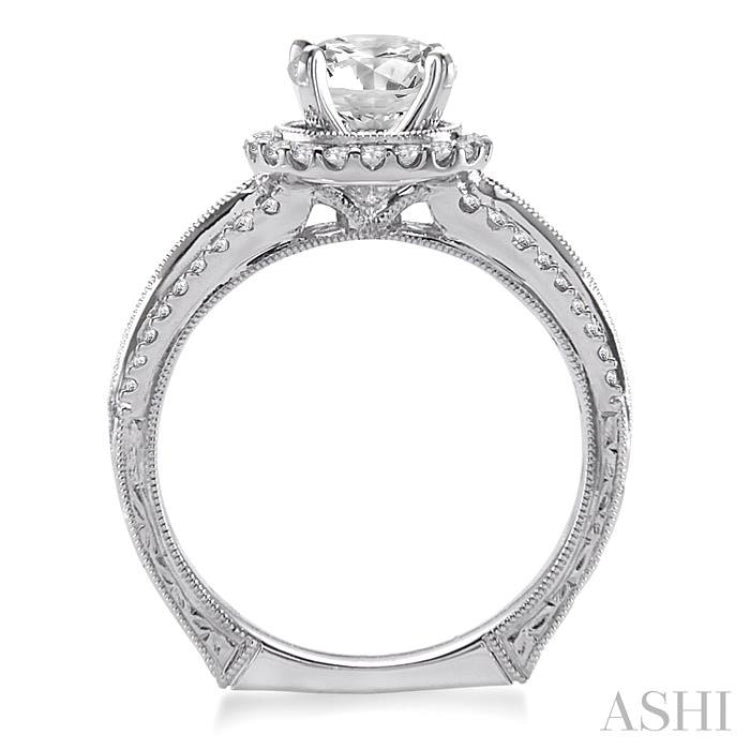 1 1/5 Ctw Diamond Engagement Ring with 3/4 Ct Round Cut Center Stone in 14K White Gold