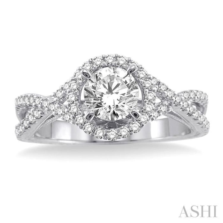 1/3 Ctw Round Cut Diamond Semi-Mount Engagement Ring in 14K White Gold