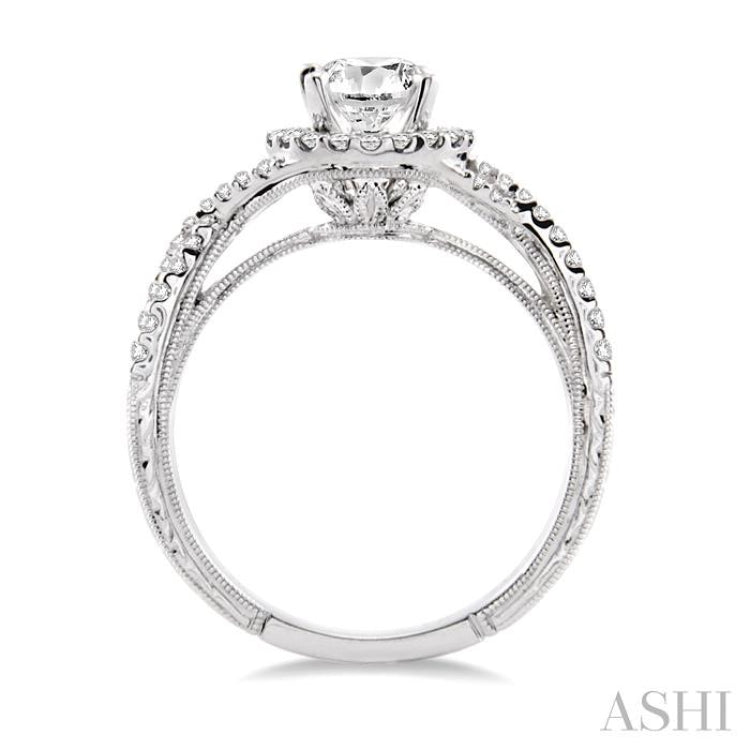 1/3 Ctw Round Cut Diamond Semi-Mount Engagement Ring in 14K White Gold