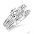 7/8 Ctw Diamond Wedding Set with 5/8 Ctw Round Cut Engagement Ring and 1/4 Ctw Wedding Band in 14K White Gold