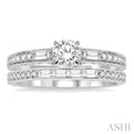 7/8 Ctw Diamond Wedding Set with 5/8 Ctw Round Cut Engagement Ring and 1/4 Ctw Wedding Band in 14K White Gold