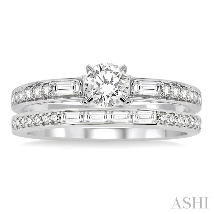 7/8 Ctw Diamond Wedding Set with 5/8 Ctw Round Cut Engagement Ring and 1/4 Ctw Wedding Band in 14K White Gold