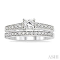 3/4 Ctw Diamond Wedding Set with 1/2 Ctw Princess Cut Engagement Ring and 1/6 Ctw Wedding Band in 14K White Gold