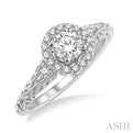 5/8 Ctw Diamond Engagement Ring with 3/8 Ct Round Cut Center Stone in 14K White Gold