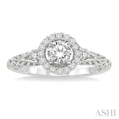 5/8 Ctw Diamond Engagement Ring with 3/8 Ct Round Cut Center Stone in 14K White Gold