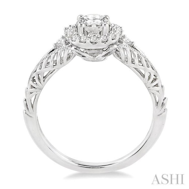 5/8 Ctw Diamond Engagement Ring with 3/8 Ct Round Cut Center Stone in 14K White Gold