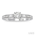 5/8 Ctw Diamond Engagement Ring with 3/8 Ct Round Cut Center Stone in 14K White Gold