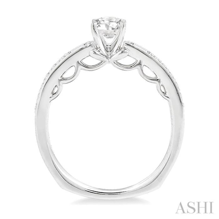 5/8 Ctw Diamond Engagement Ring with 3/8 Ct Round Cut Center Stone in 14K White Gold