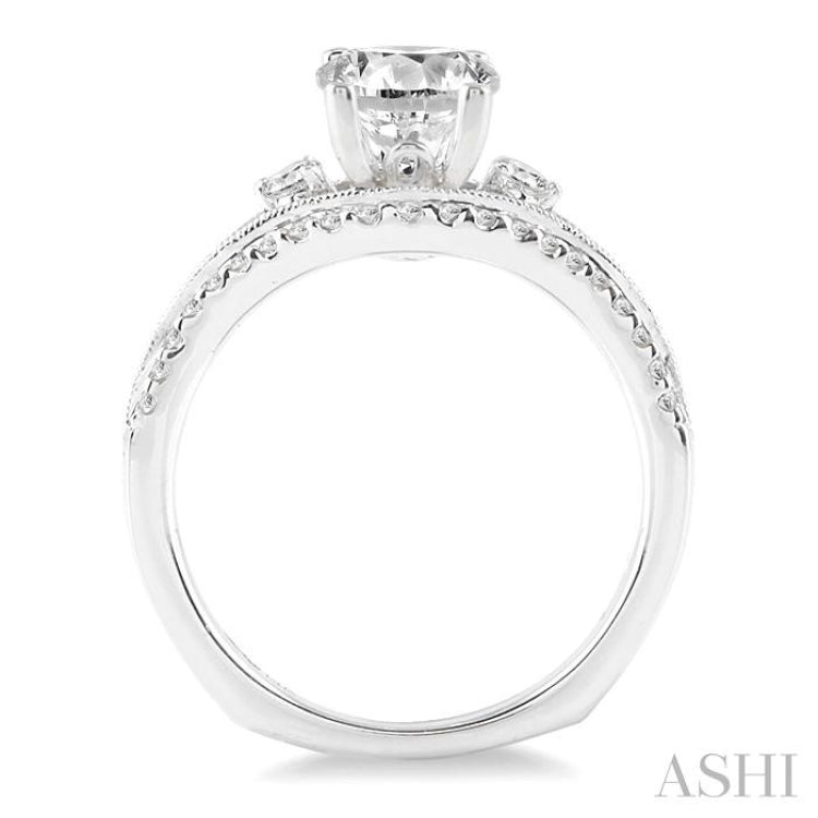 1 Ctw Diamond Engagement Ring with 1/2 Ct Round Cut Center Stone in 14K White Gold