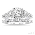 1/2 Ctw Diamond Wedding Set with 1/2 Ctw Princess Cut Engagement Ring and 1/20 Ctw Wedding Band in 14K White Gold