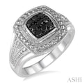 1/5 Ctw Square Shape Trillion Cut Black Diamond Ring in Sterling Silver