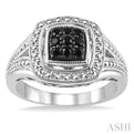 1/5 Ctw Square Shape Trillion Cut Black Diamond Ring in Sterling Silver