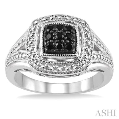 1/5 Ctw Square Shape Trillion Cut Black Diamond Ring in Sterling Silver