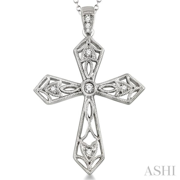 1/20 Ctw Single Cut Diamond Cross Pendant in Sterling Silver with Chain