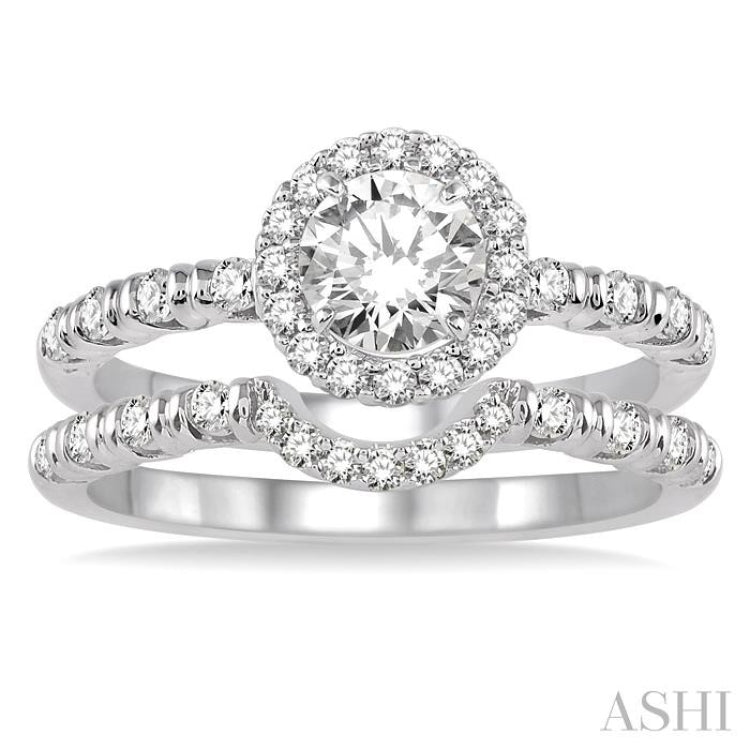 5/8 Ctw Diamond Wedding Set with 1/2 Ctw Round Cut Engagement Ring and 1/6 Ctw Wedding Band in 14K White Gold