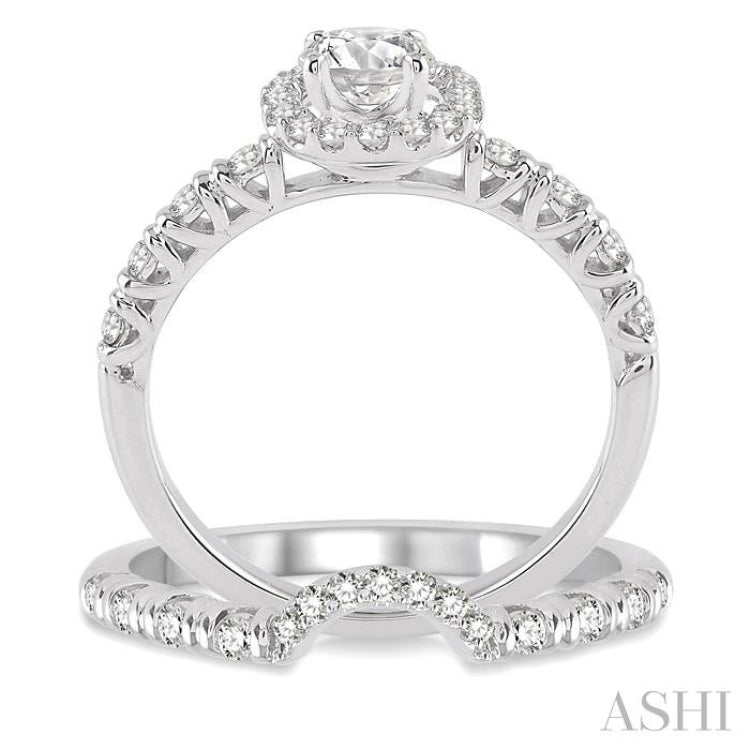 5/8 Ctw Diamond Wedding Set with 1/2 Ctw Round Cut Engagement Ring and 1/6 Ctw Wedding Band in 14K White Gold