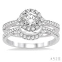 3/4 Ctw Diamond Wedding Set with 5/8 Ctw Round Cut Engagement Ring and 1/5 Ctw Wedding Band in 14K White Gold