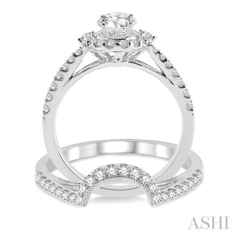 3/4 Ctw Diamond Wedding Set with 5/8 Ctw Round Cut Engagement Ring and 1/5 Ctw Wedding Band in 14K White Gold