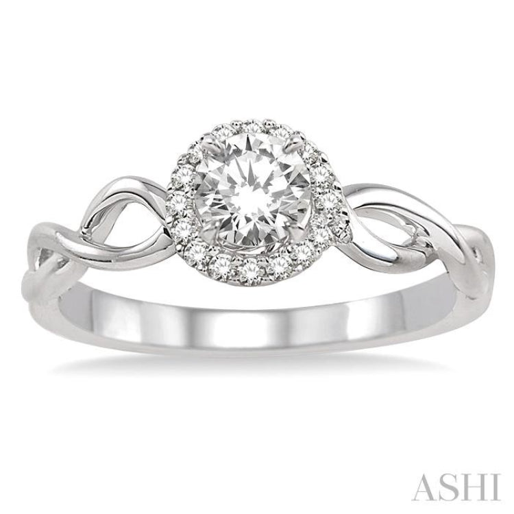 1/3 Ctw Diamond Engagement Ring with 1/4 Ct Round Cut Center Stone in 14K White Gold