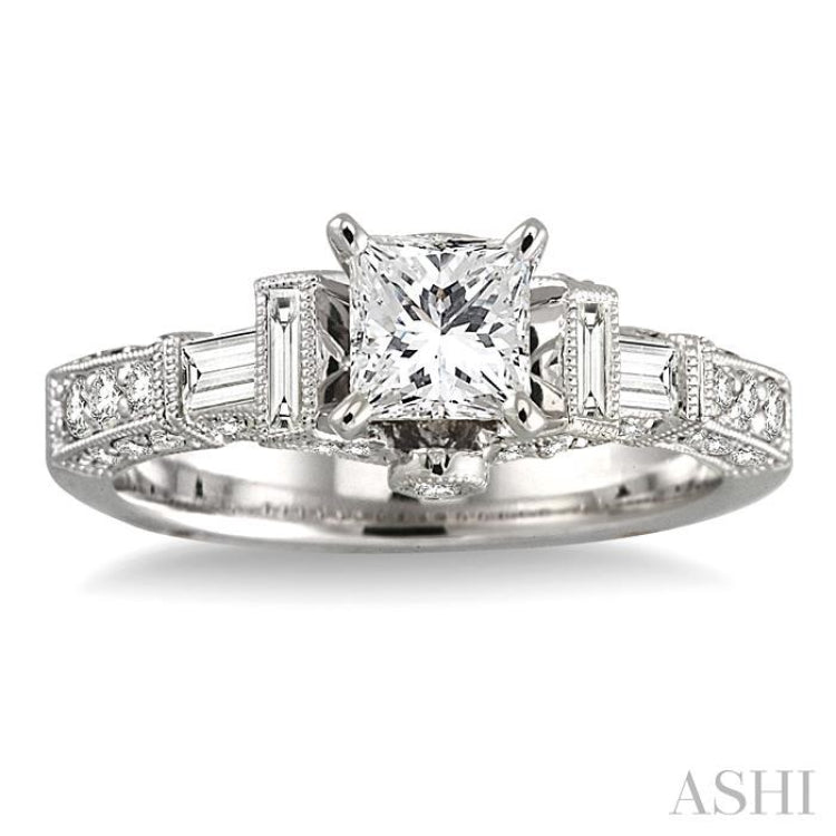 1 1/2 Ctw Diamond Engagement Ring with 3/4 Ct Princess Cut Center Stone in 14K White Gold