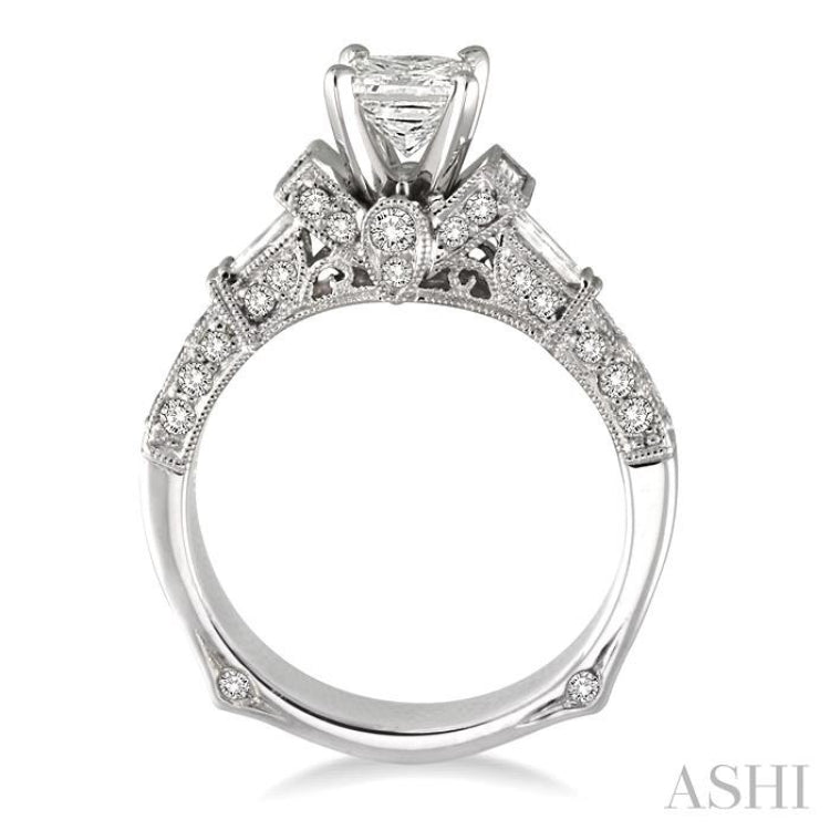 1 1/2 Ctw Diamond Engagement Ring with 3/4 Ct Princess Cut Center Stone in 14K White Gold