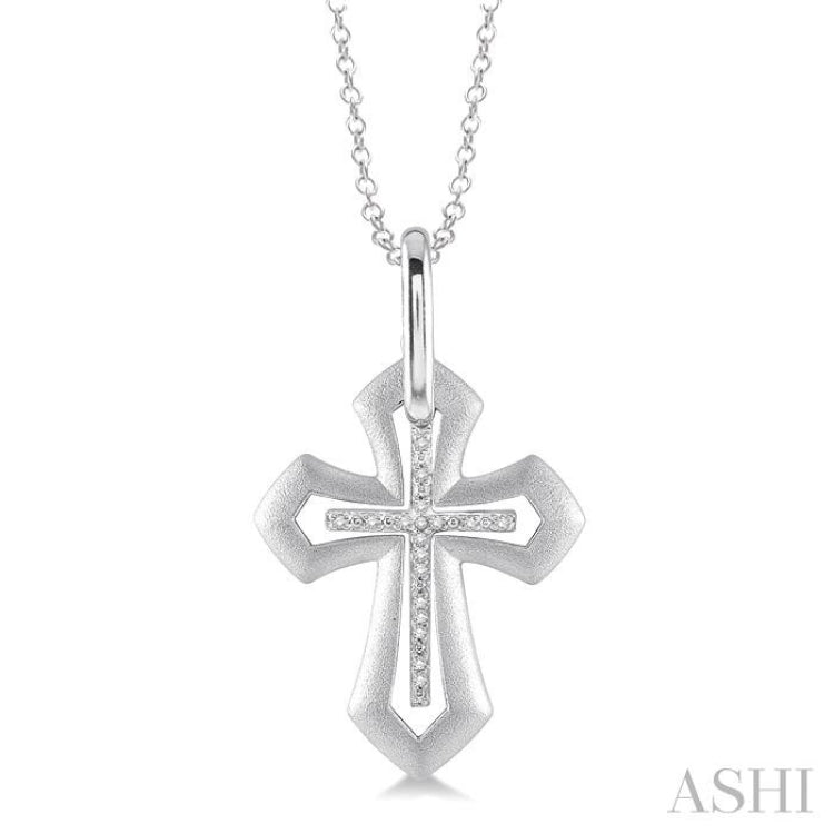 1/20 Ctw Single Cut Diamond Cross Pendant in Sterling Silver with Chain