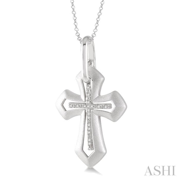 1/20 Ctw Single Cut Diamond Cross Pendant in Sterling Silver with Chain