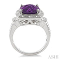 10x10 mm Cushion Cut Amethyst and 1/20 ctw Single Cut Diamond Ring in Sterling Silver