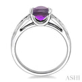 8x6 mm Oval Cut Amethyst and 1/20 Ctw Single Cut Diamond Ring in Sterling Silver