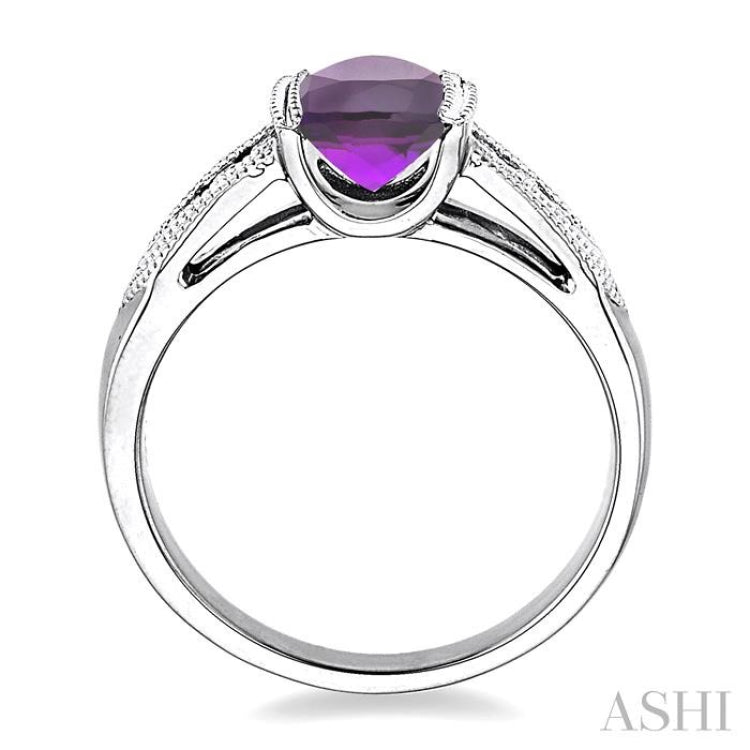 8x6 mm Oval Cut Amethyst and 1/20 Ctw Single Cut Diamond Ring in Sterling Silver